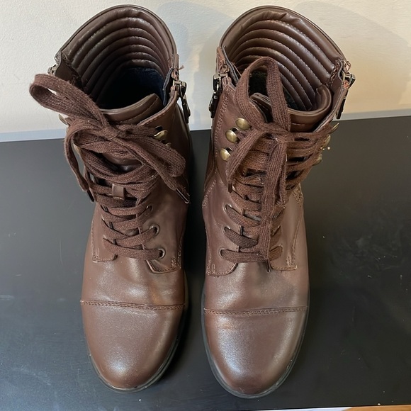 Blondo Women's Mady Combat Boot 6 waterproof laces doubble zipper brown leather - Picture 6 of 14